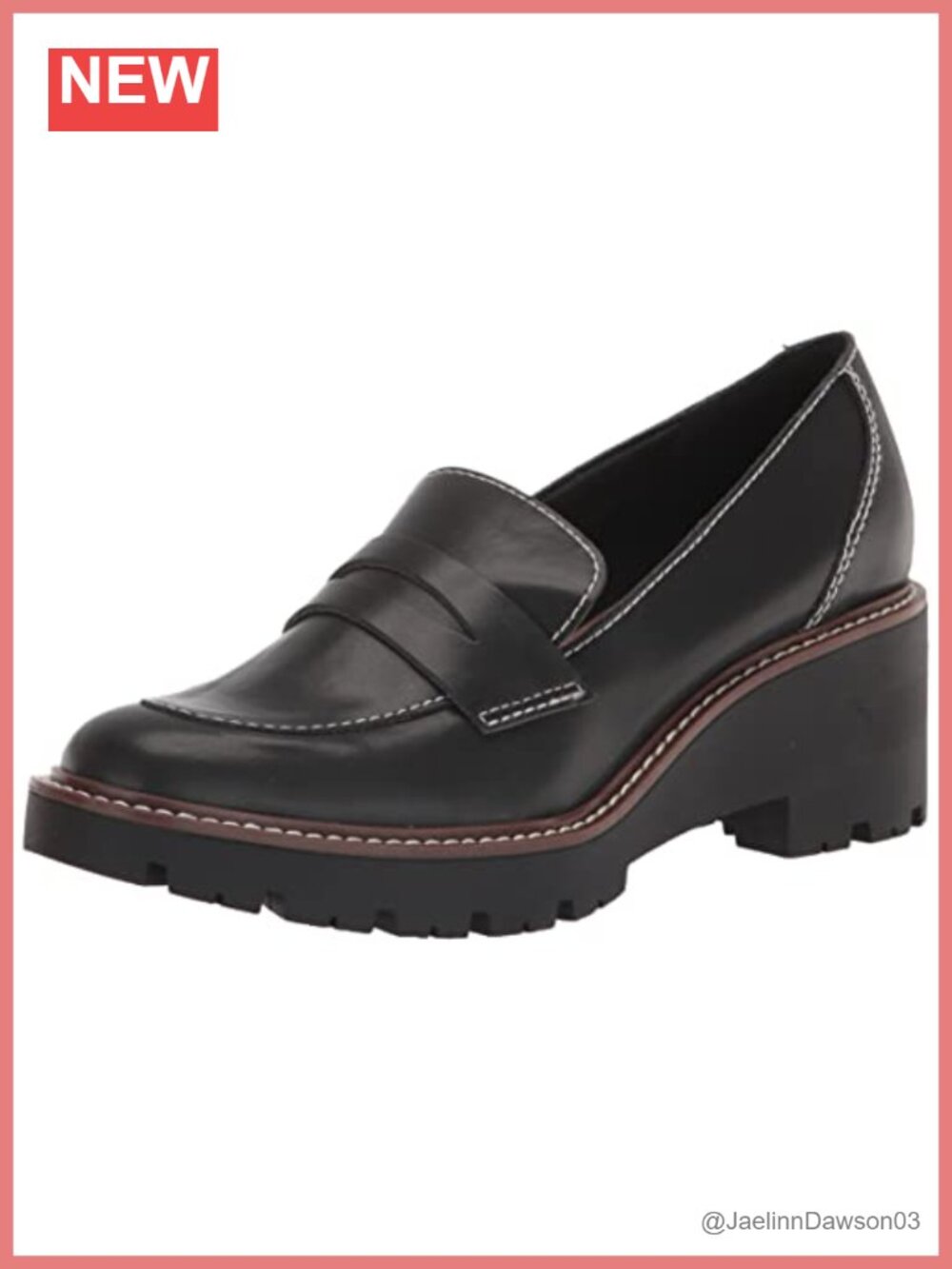 Waterproof Leather Loafers Slip-On Comfortable Pull-On with Block Heel